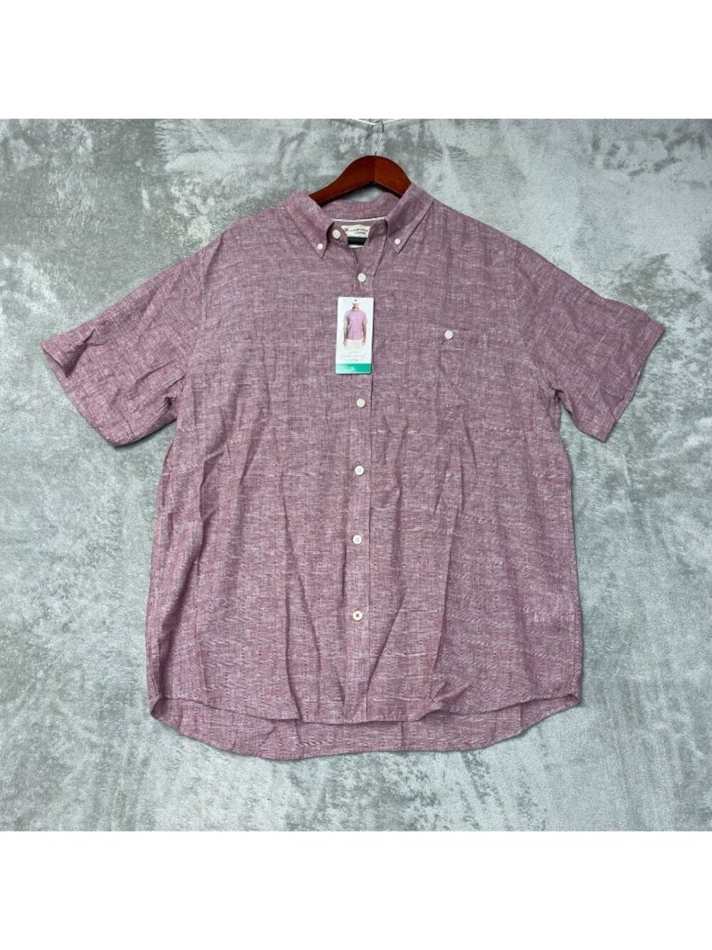 Weatherproof Vintage Men's XL Short Sleeve Button-Up Shirt Red Linen Blend e1522